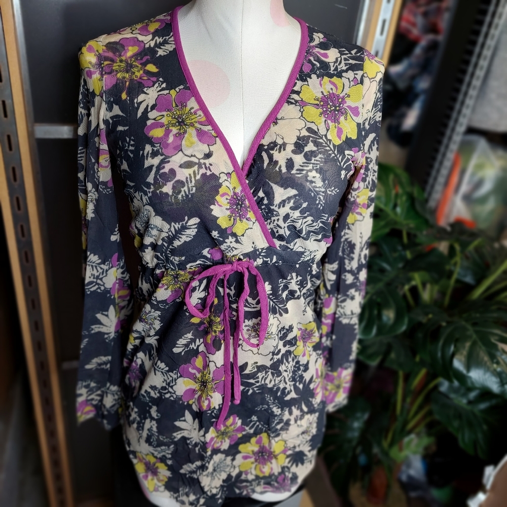 Sweat Pea Mesh Long Sleeve Drawstring Tie Waist Fairycore Y2k Floral Mesh Small - Picture 4 of 15
